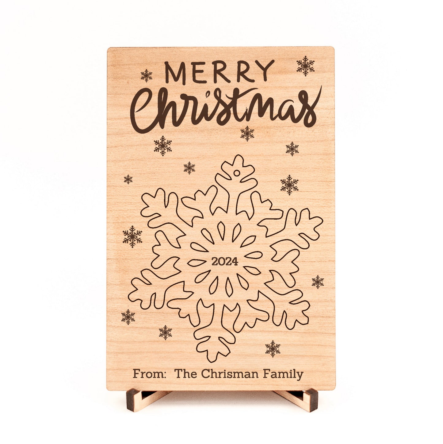 Snowflake Personalized Cherry Wood Postcard, Pop-Out Ornament, A Keepsake to Treasure
