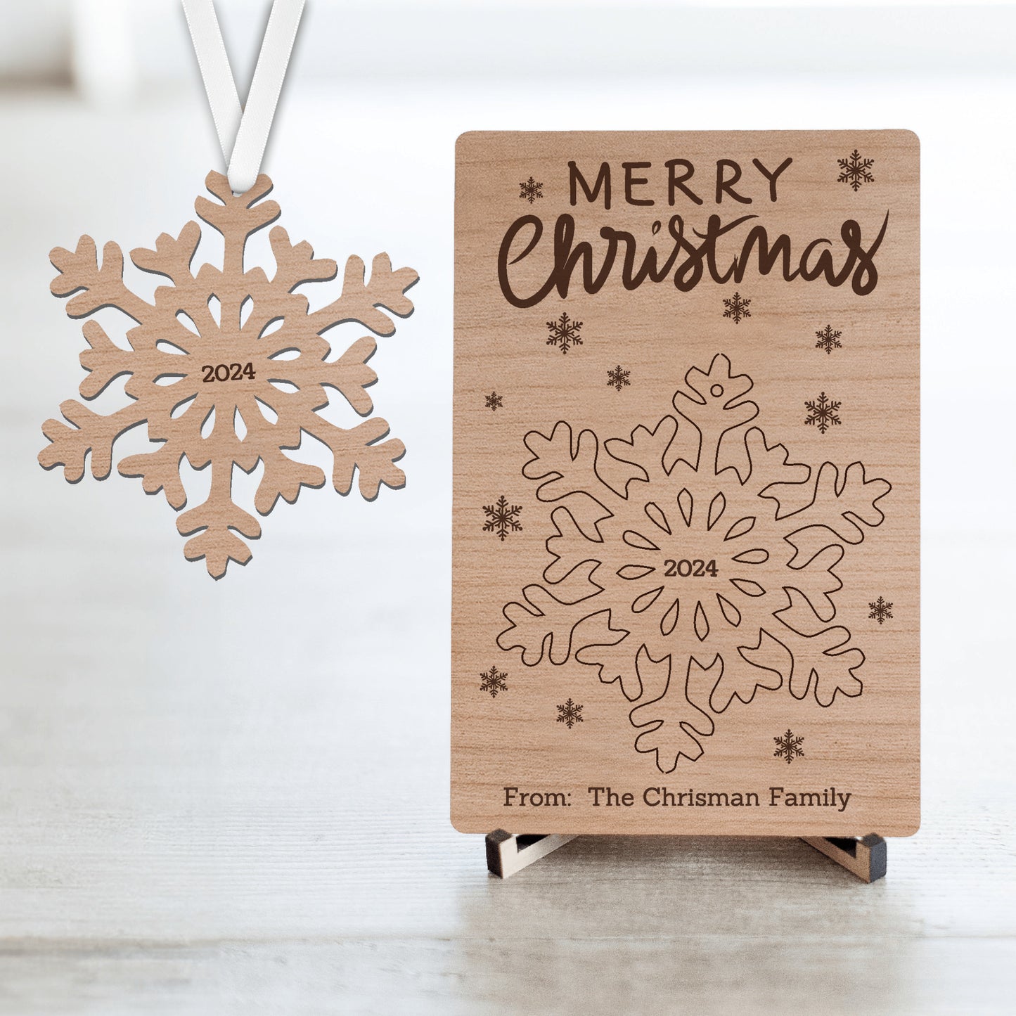 Snowflake Personalized Cherry Wood Postcard, Pop-Out Ornament, A Keepsake to Treasure