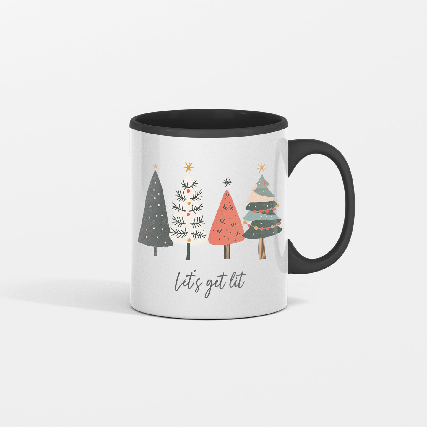 "Let's Get Lit" Christmas Mug β Festive and Fun Christmas Mug, Simple Christmas tree design, no frills, "Let's get Lit" perfect gift for family friends co-workers neighbors, add to your christmas decor