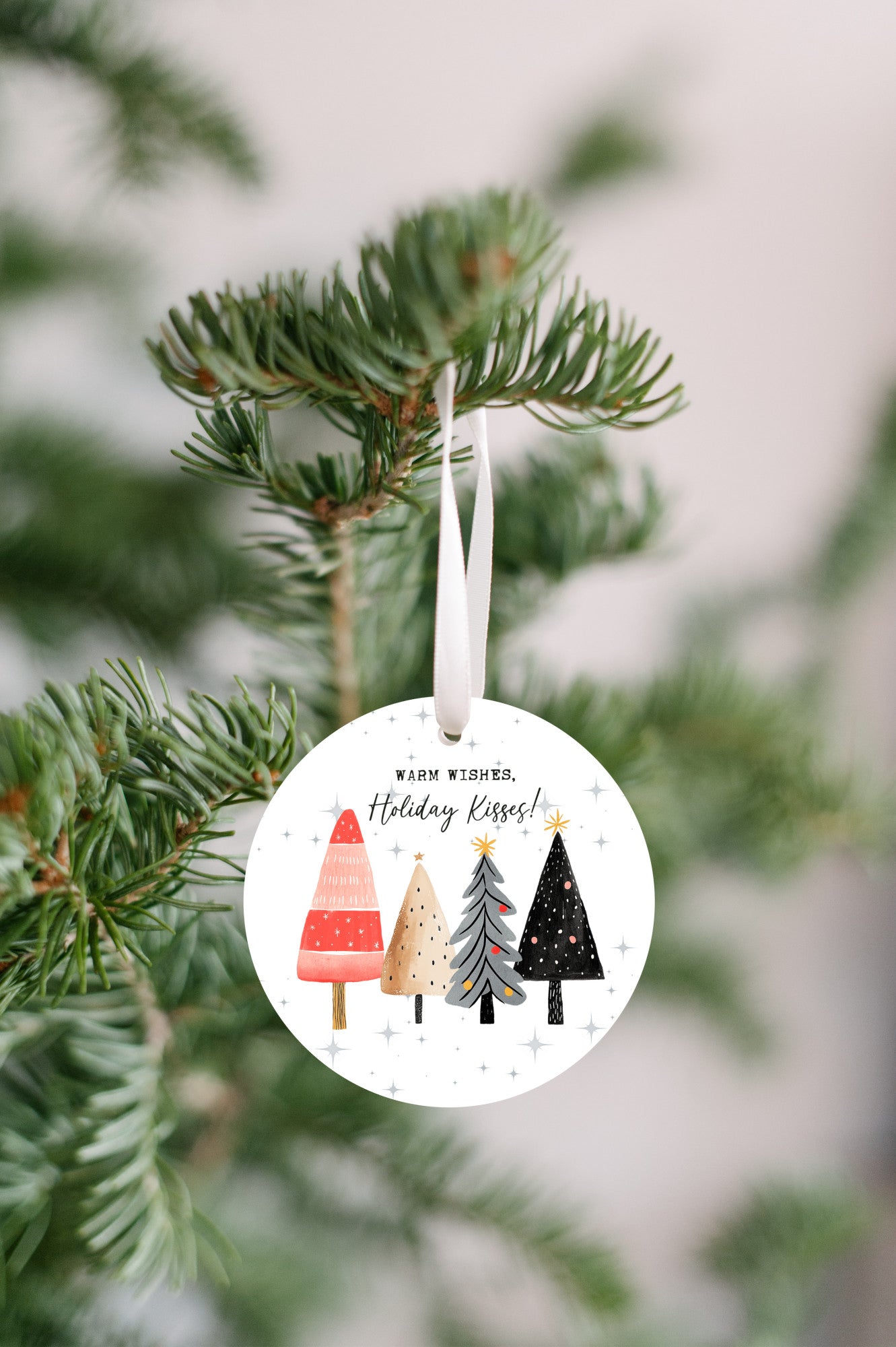 Warm Wishes & Holiday Kisses, Tree Christmas Ornament, Simplistic Trees and foliage, beautiful addition to an ornament collection, Gift for family, neighbor, Co-worker