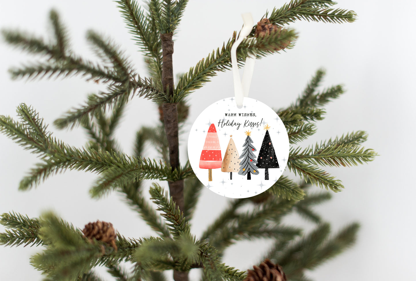 Warm Wishes & Holiday Kisses, Tree Christmas Ornament, Simplistic Trees and foliage, beautiful addition to an ornament collection, Gift for family, neighbor, Co-worker