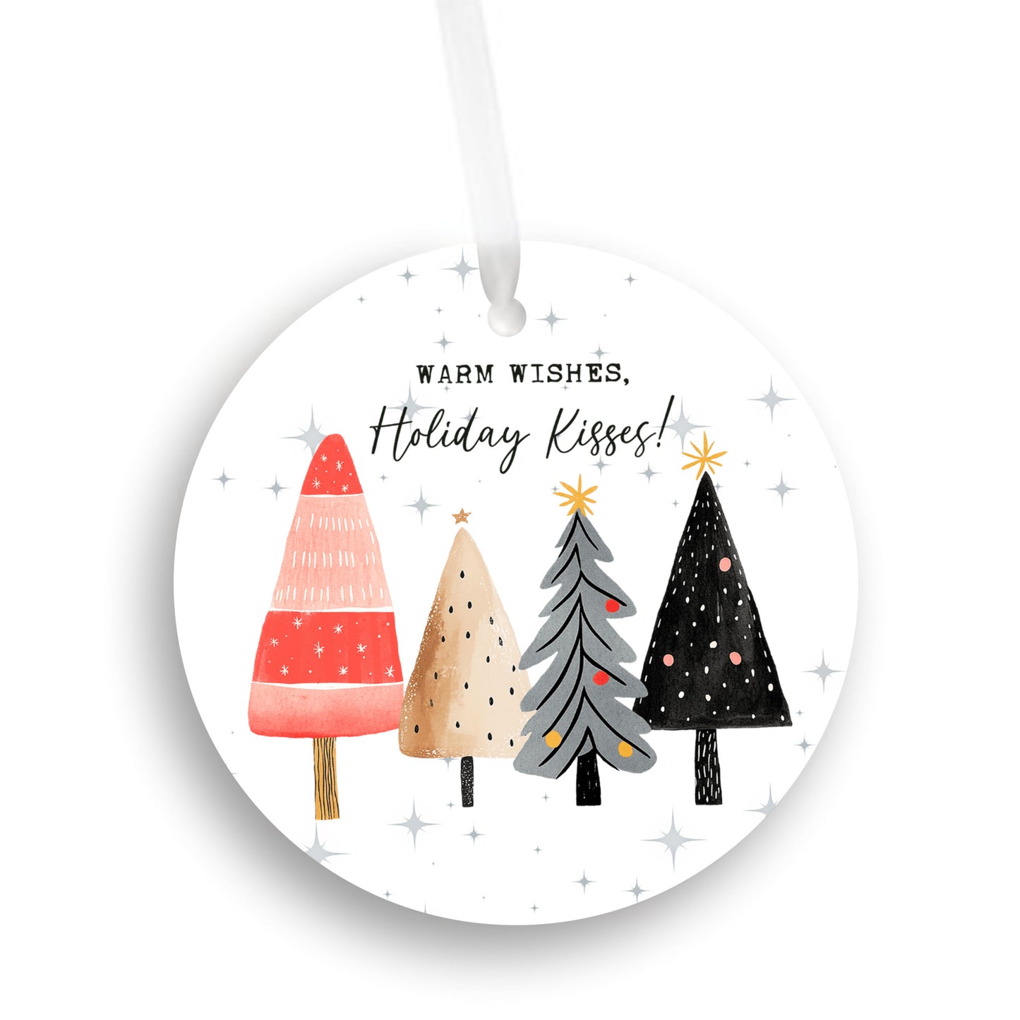 Warm Wishes & Holiday Kisses, Tree Christmas Ornament, Simplistic Trees and foliage, beautiful addition to an ornament collection, Gift for family, neighbor, Co-worker