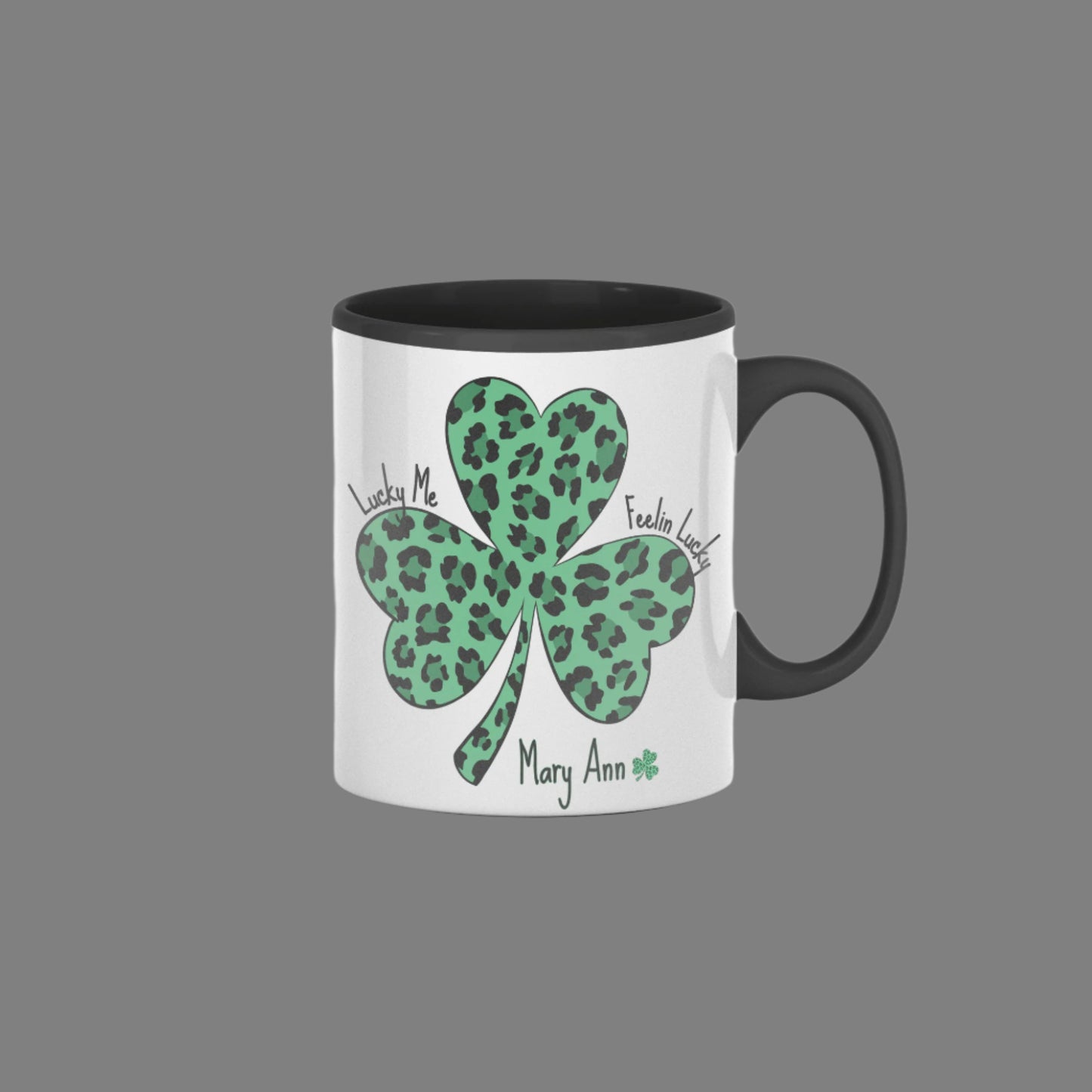 Personalized "Lucky Me & Feelin’ Lucky Shamrock Mug – Personalized Leopard Print St. Patrick’s Day Gift for a special lucky person