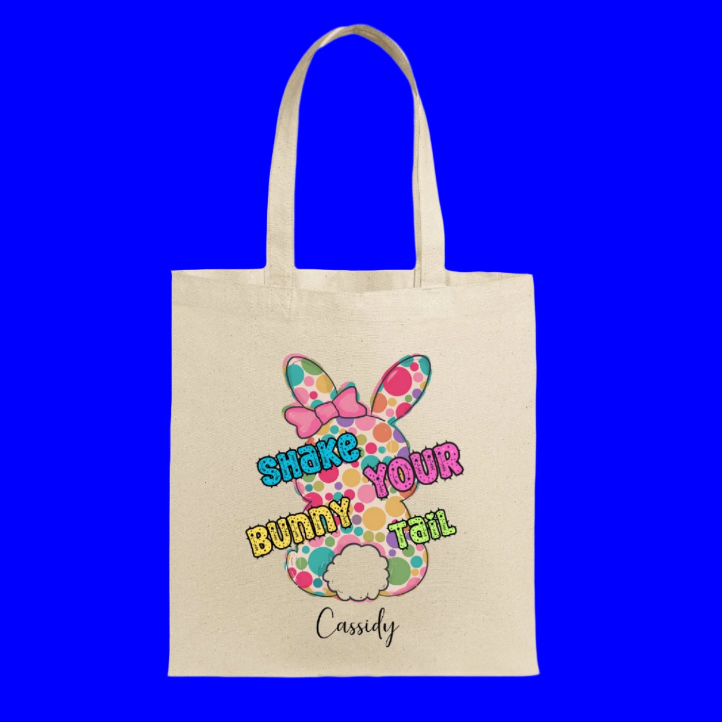 Personalized Easter Tote, kids Easter hunting basket with Easter bunny and Easter Colors, Special Easter Gift