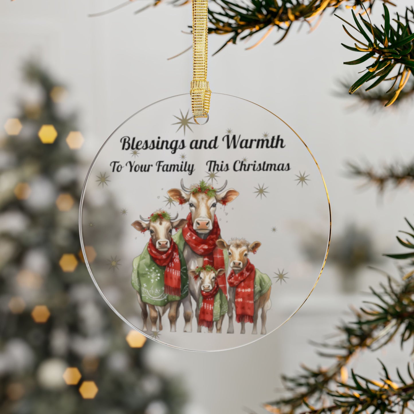 Christmas Ornament, Blessing and Warmth to your Family at Christmas, Cow Family, Friends and Neighbor Gift