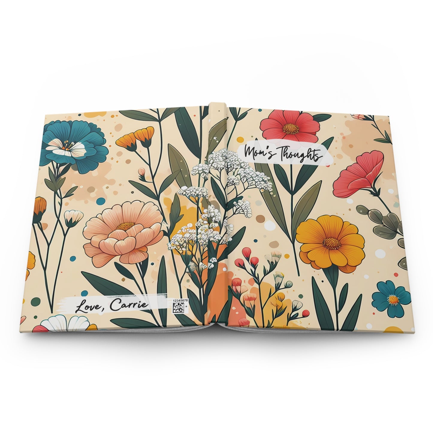 Personalized Wildflower Journal, Mom's Thoughts, Custom Notebook, Mother's Day gift, Botanical floral design, hardcover