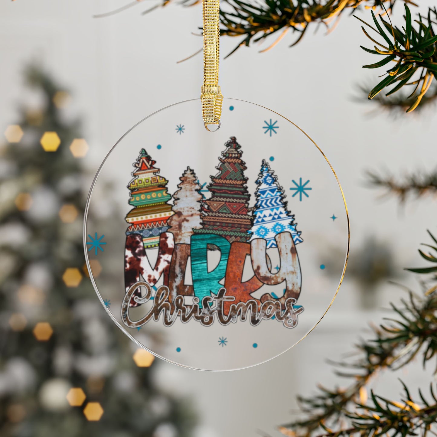 Country Christmas Ornament, Christmas Trees and lettering are Beautifully patterned, Great Exchange Gift