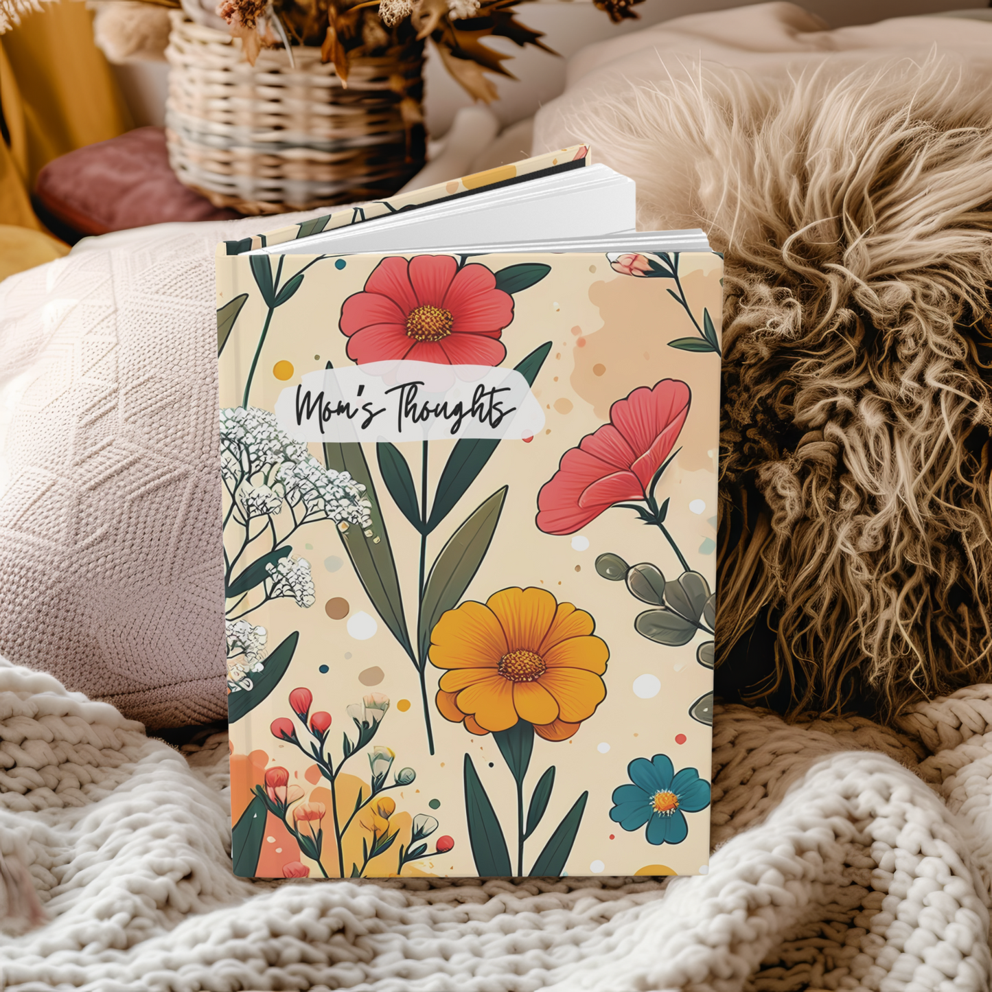 Personalized Wildflower Journal, Mom's Thoughts, Custom Notebook, Mother's Day gift, Botanical floral design, hardcover
