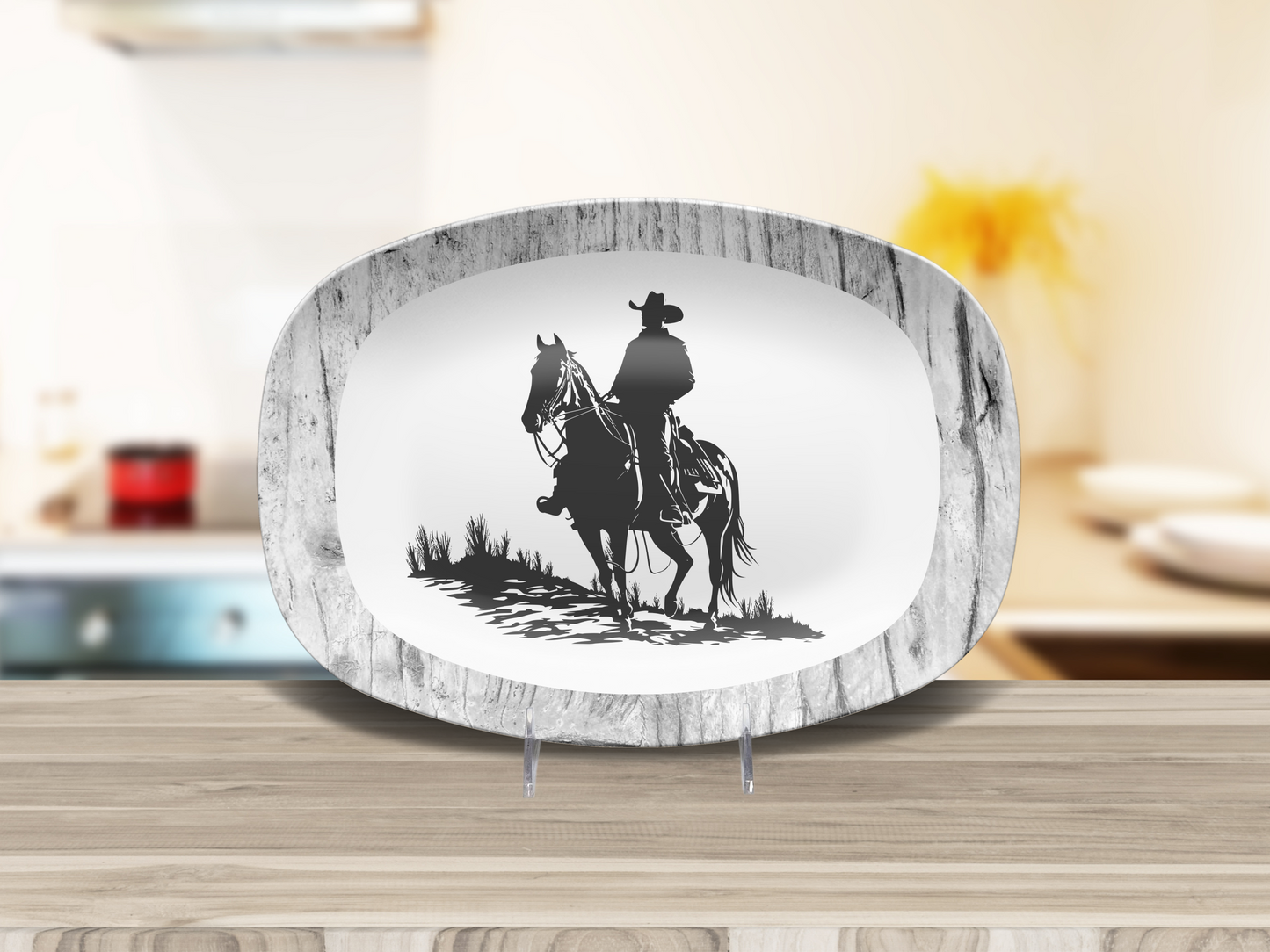 Western Cowboy Ranch Platter – Rustic Cowboy Horseback, Serving Dish for Country Kitchen & Farmhouse Decor, Country Kitchen Decor, Cowboy Gift