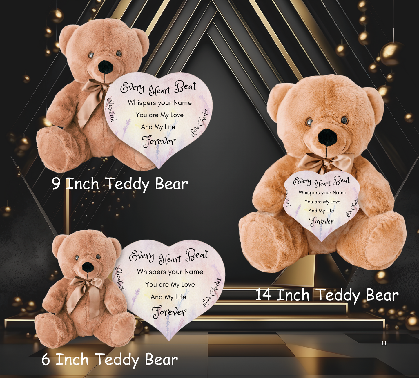 Soft Personalized Teddy Bear Plush and huggable and a 6" heart sign with a special message, perfect romantic gift, Anniversary, Birthday, Valentine