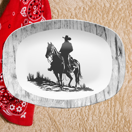 Western Cowboy Ranch Platter – Rustic Cowboy Horseback, Serving Dish for Country Kitchen & Farmhouse Decor, Country Kitchen Decor, Cowboy Gift