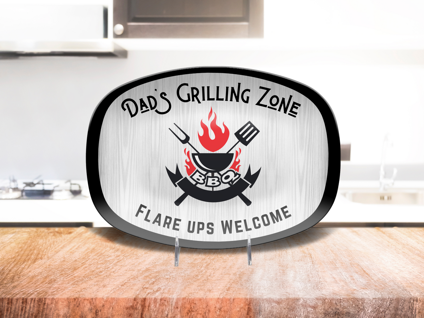 Dad’s Grilling Zone BBQ Platter – “Flare Ups Welcome” Funny Grill Plate, Father’s Day Gift for Grill Masters, Backyard BBQ Tray, Birthday