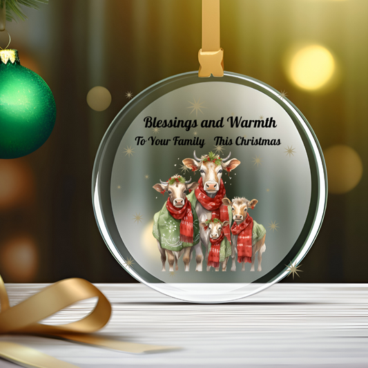 Christmas Ornament, Blessing and Warmth to your Family at Christmas, Cow Family, Friends and Neighbor Gift