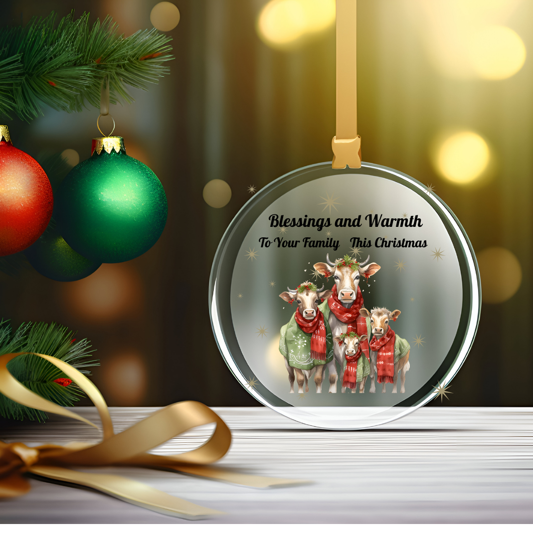 Christmas Ornament, Blessing and Warmth to your Family at Christmas, Cow Family, Friends and Neighbor Gift