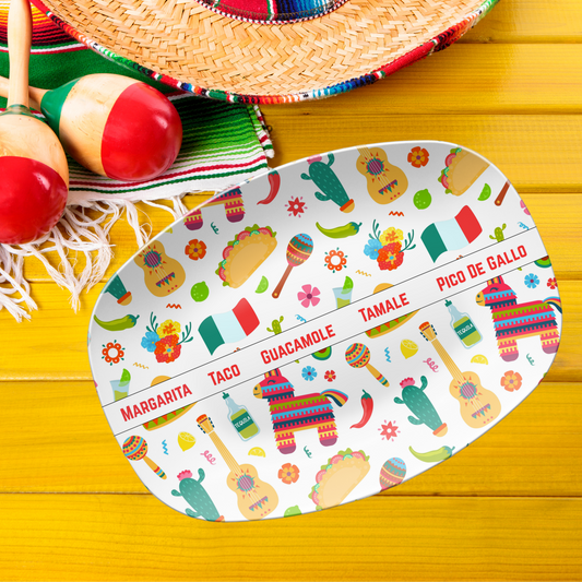 Taco Tuesday Platter, Fiesta Food Platter Oval Tray, Mexican Party Dish for Tacos, Tamales, Guac, Cinco de Mayo Serving Plate