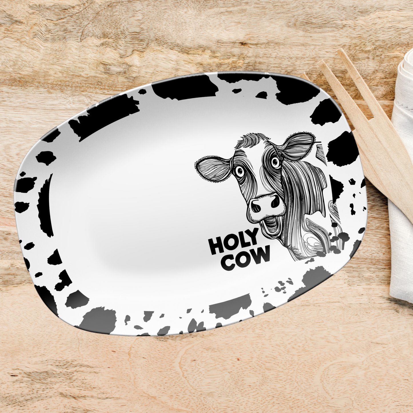 Funny "Holy Cow" BBQ Platter , Grill Tray, Ranch approved, Beef Lovers, Farmhouse Beef Grill Serving Platter