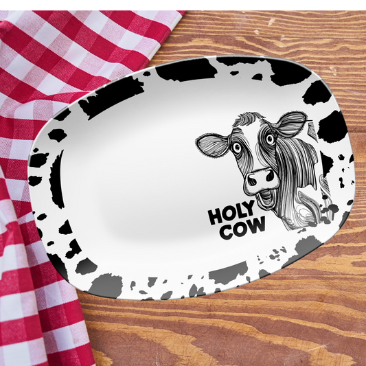 Funny "Holy Cow" BBQ Platter , Grill Tray, Ranch approved, Beef Lovers, Farmhouse Beef Grill Serving Platter