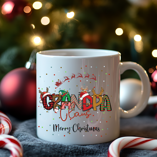 Grandpa Clause Mug, Christmas Mug, Special Gift for Grandpa, From Grandkids, Kids, Patterned Lettering