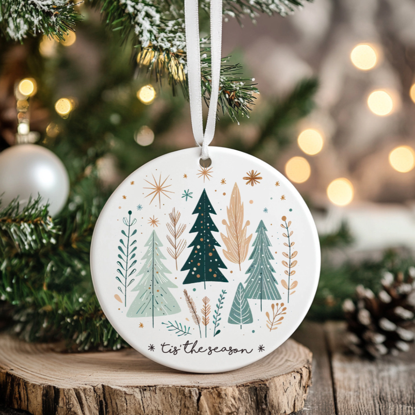 Tis the Season Tree Christmas Ornament, Simplistic Trees and foliage, beautiful addition to an ornament collection, Gift for family, neighbor, Co-worker