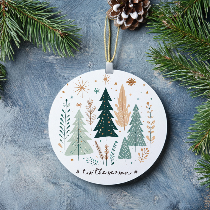 Tis the Season Tree Christmas Ornament, Simplistic Trees and foliage, beautiful addition to an ornament collection, Gift for family, neighbor, Co-worker