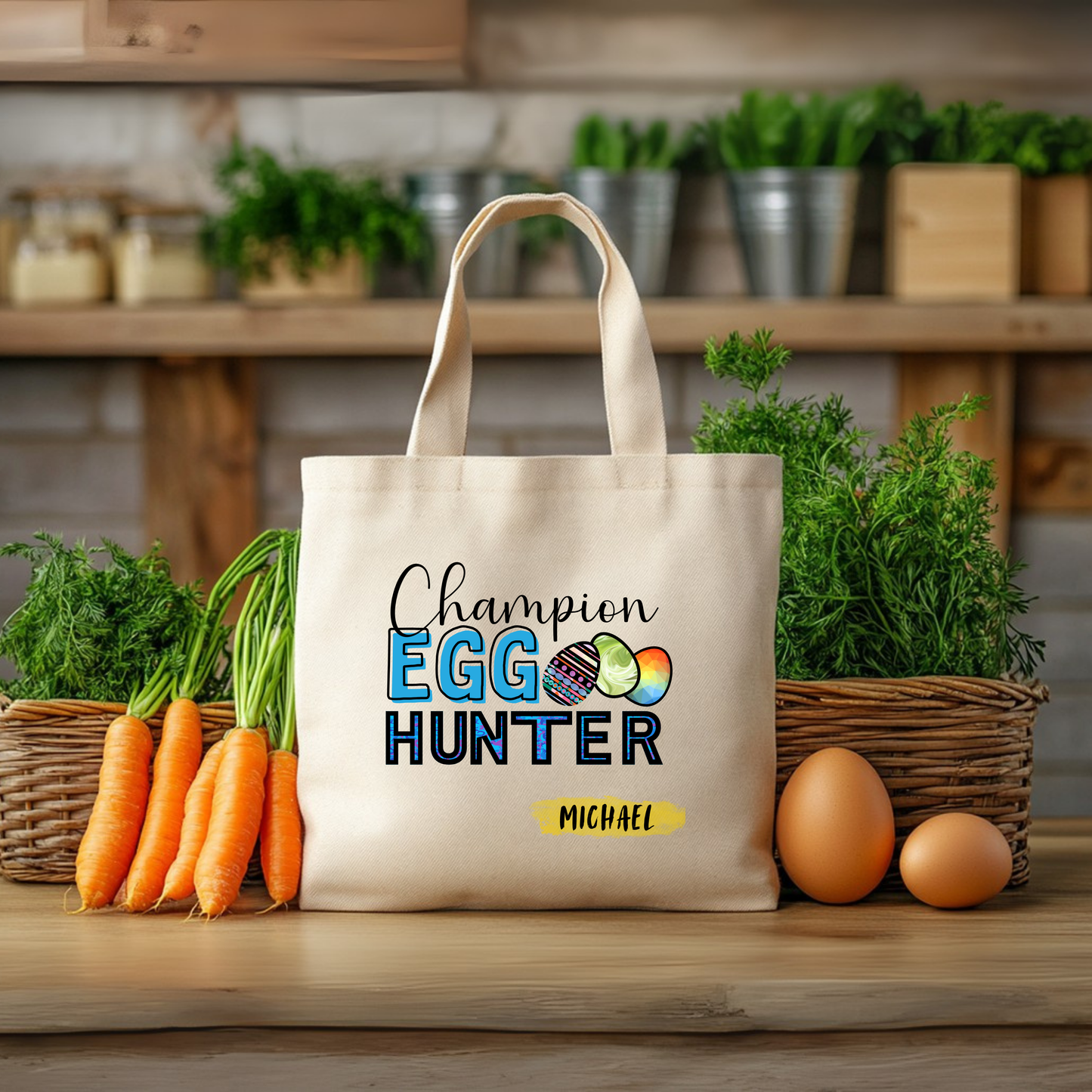 Personalized Easter Tote for the Champion Egg hunter, Egg Hunting Basket, Kids Easter, boy or girl gift