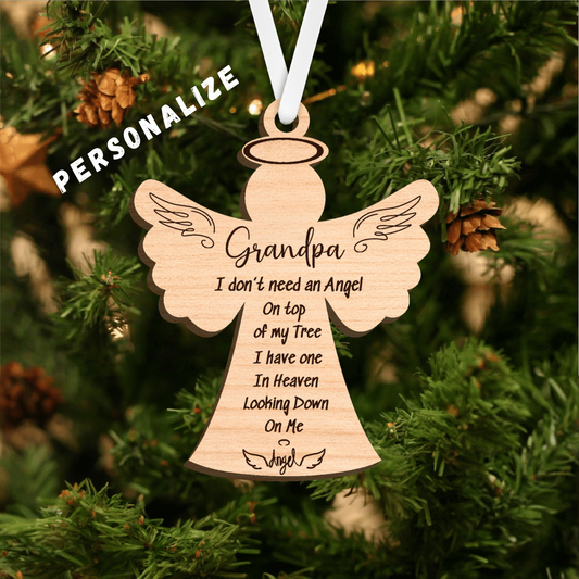 Personalized Wooden Angel, Memorial to a loved one, I have an Angel in Heaven, remembrance ornament, Christmas Memorial, Heartfelt tribute