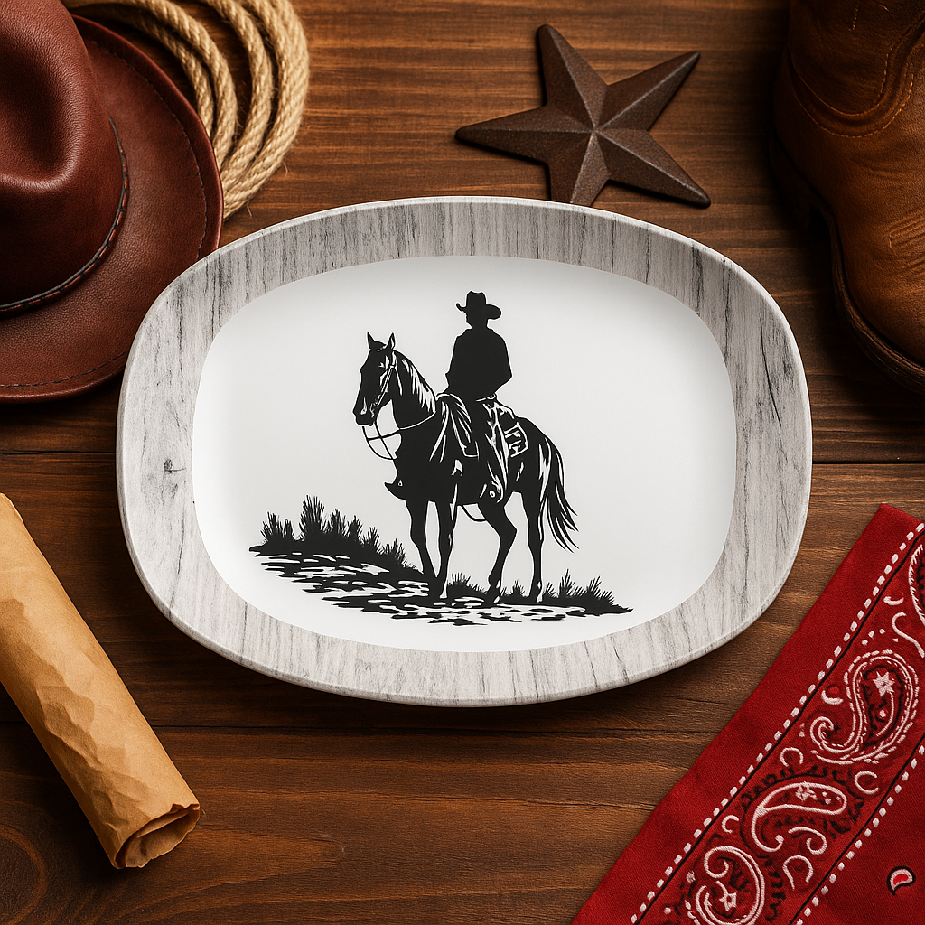 Western Cowboy Ranch Platter – Rustic Cowboy Horseback, Serving Dish for Country Kitchen & Farmhouse Decor, Country Kitchen Decor, Cowboy Gift
