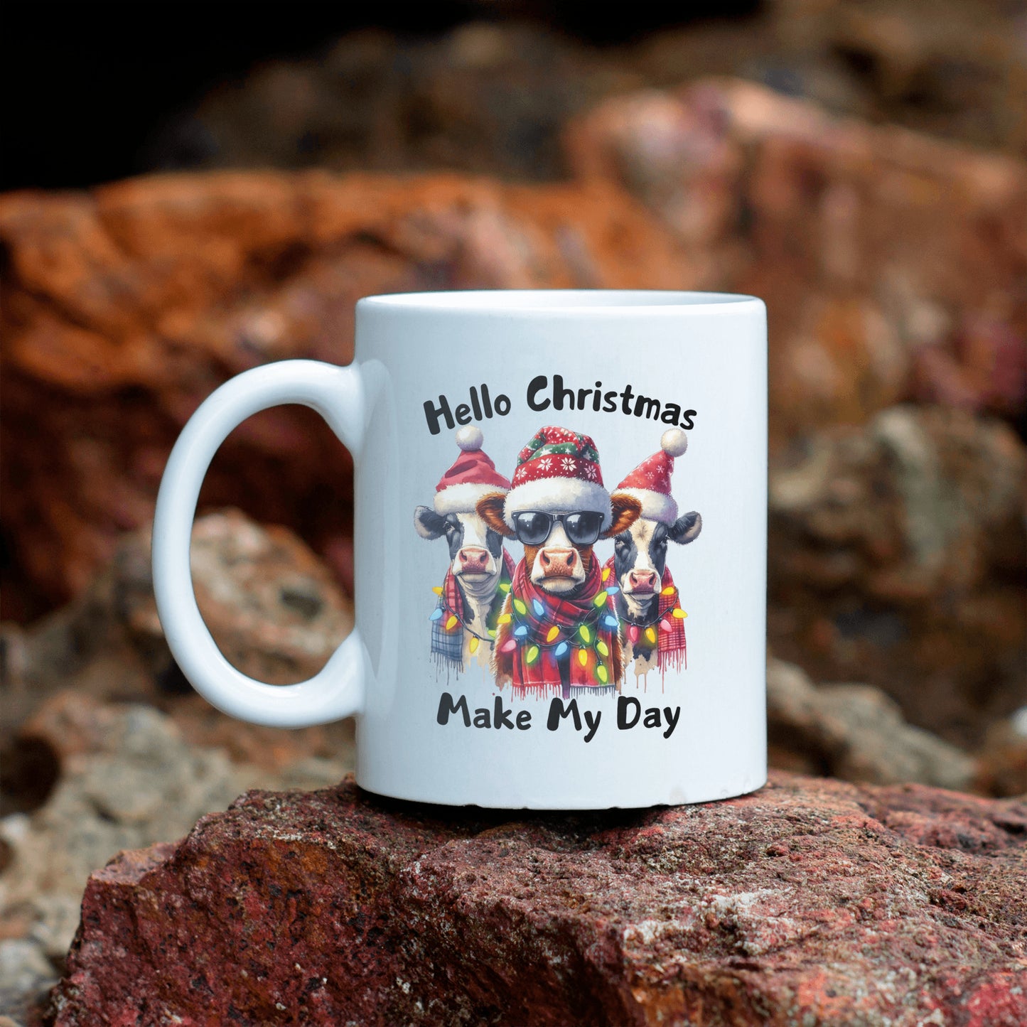 Christmas Cow Mug, Hello Christmas, Make my Day