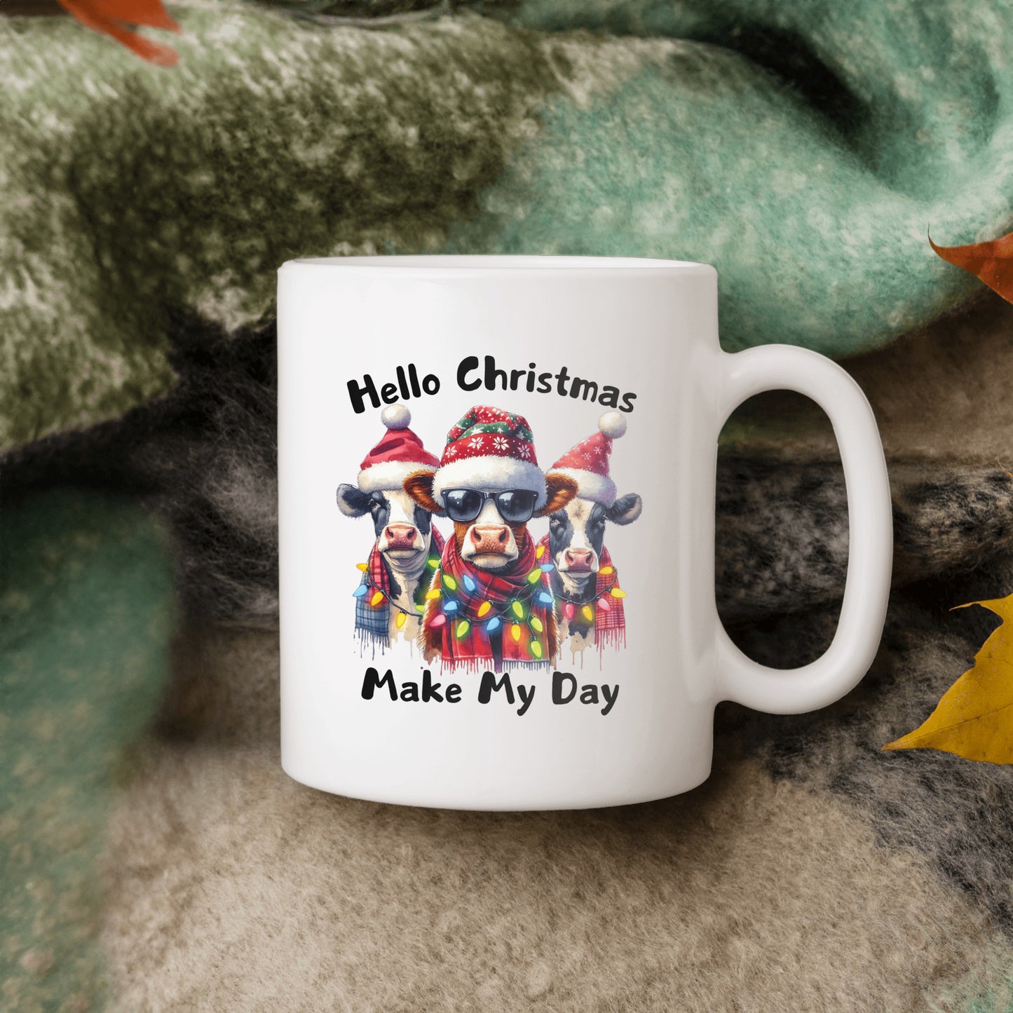 Christmas Cow Mug, Hello Christmas, Make my Day