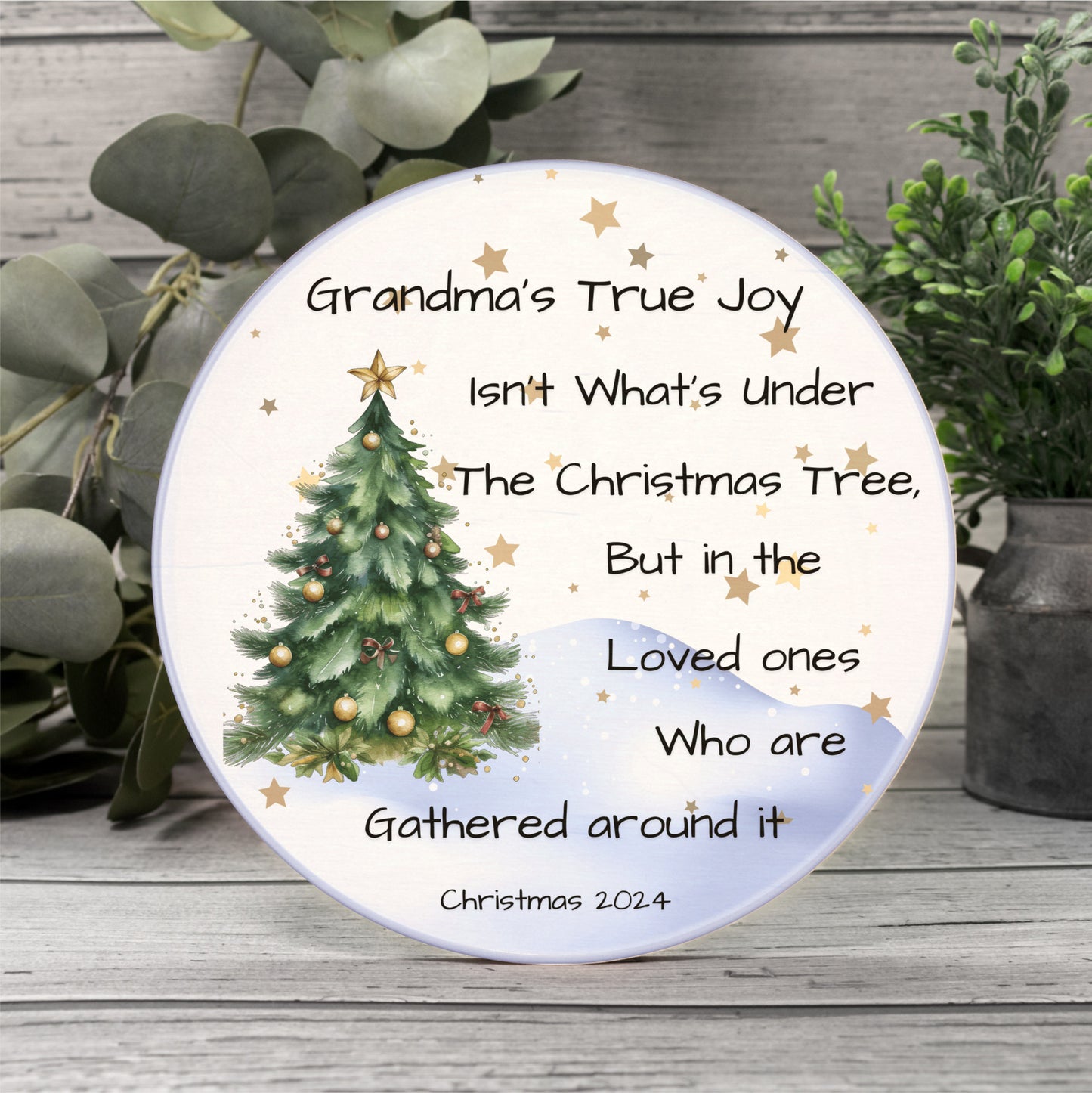 Grandma's True Joy 8" Round sign White Christmas