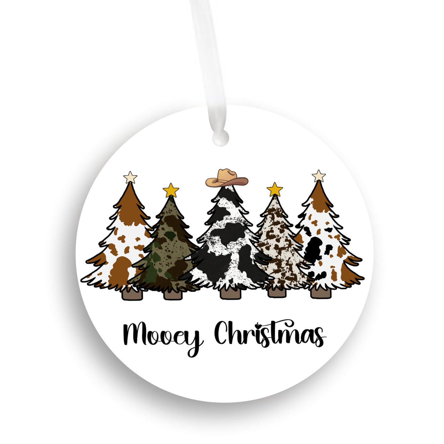 Mooey Christmas Ornament, Cowhide Christmas Tree Ornament, Cowboy or Cowgirl at Heart