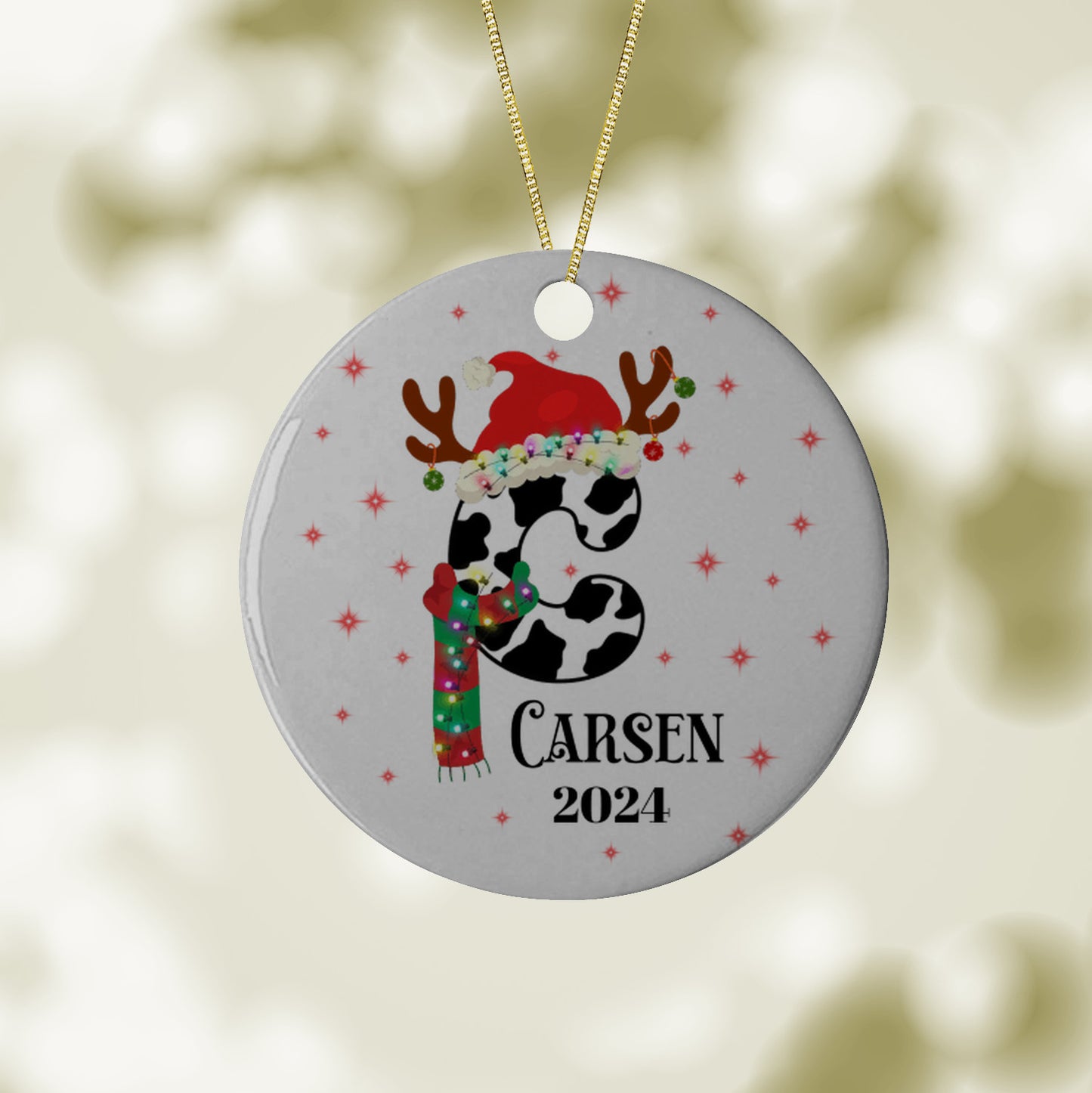 Christmas Cow Letter Name Ornament, Personalized, Custom Christmas Gift