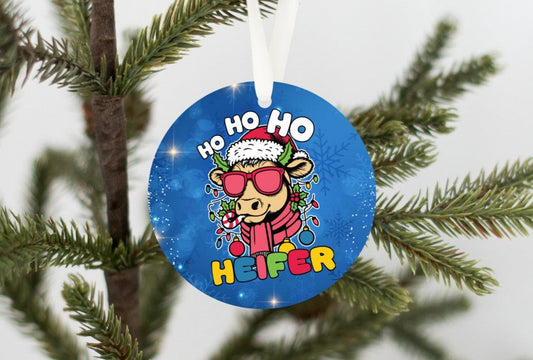 HO HO HO Heifer, Christmas Ornament, Cow Christmas