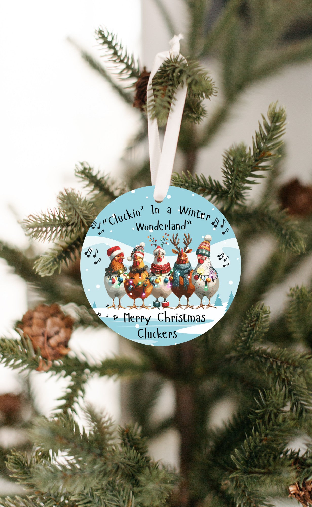 Christmas Ornament "Cluckin' In a Winter Wonderland," Ornament, Clucking Chickens Singing