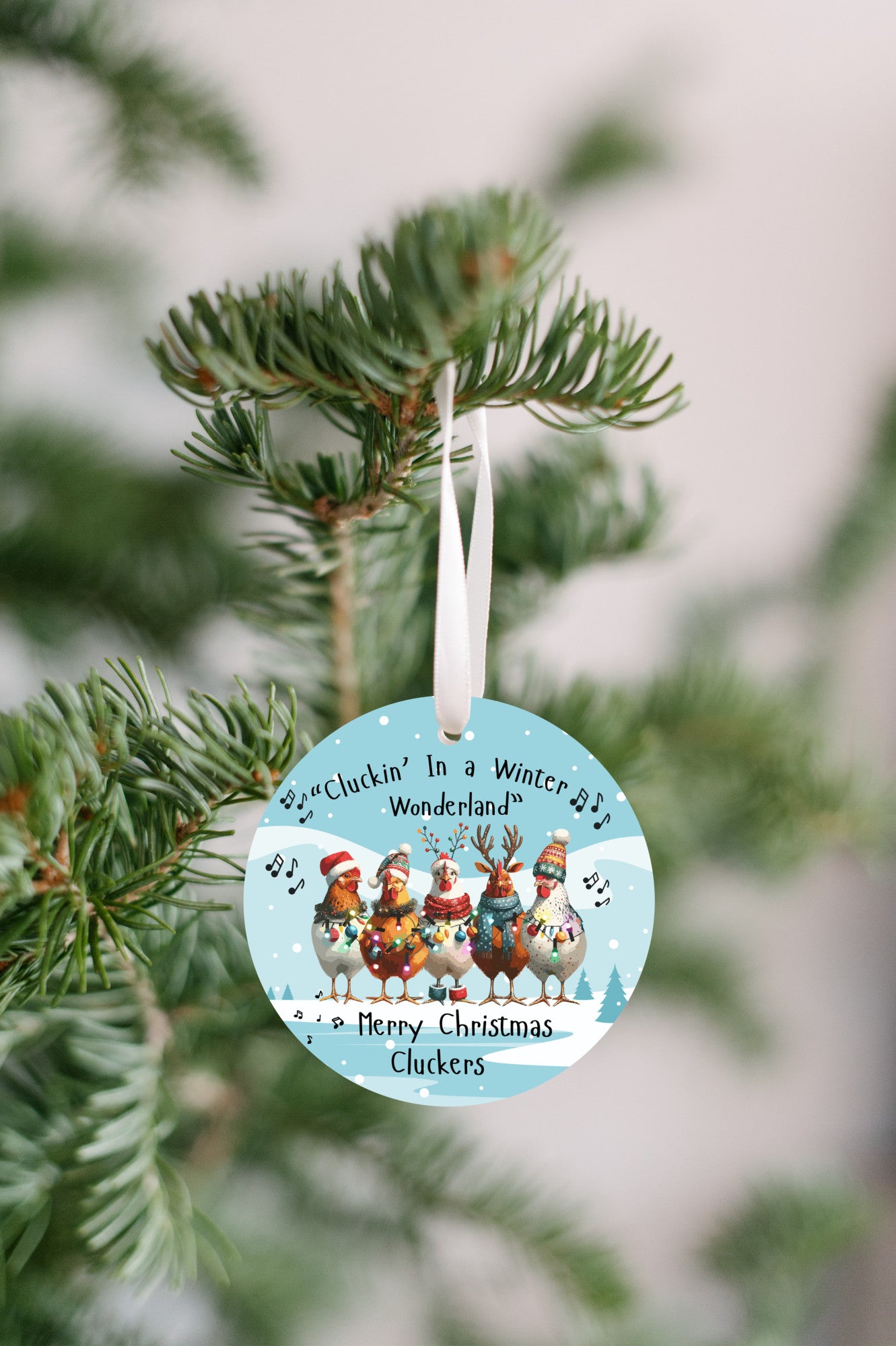 Christmas Ornament "Cluckin' In a Winter Wonderland," Ornament, Clucking Chickens Singing