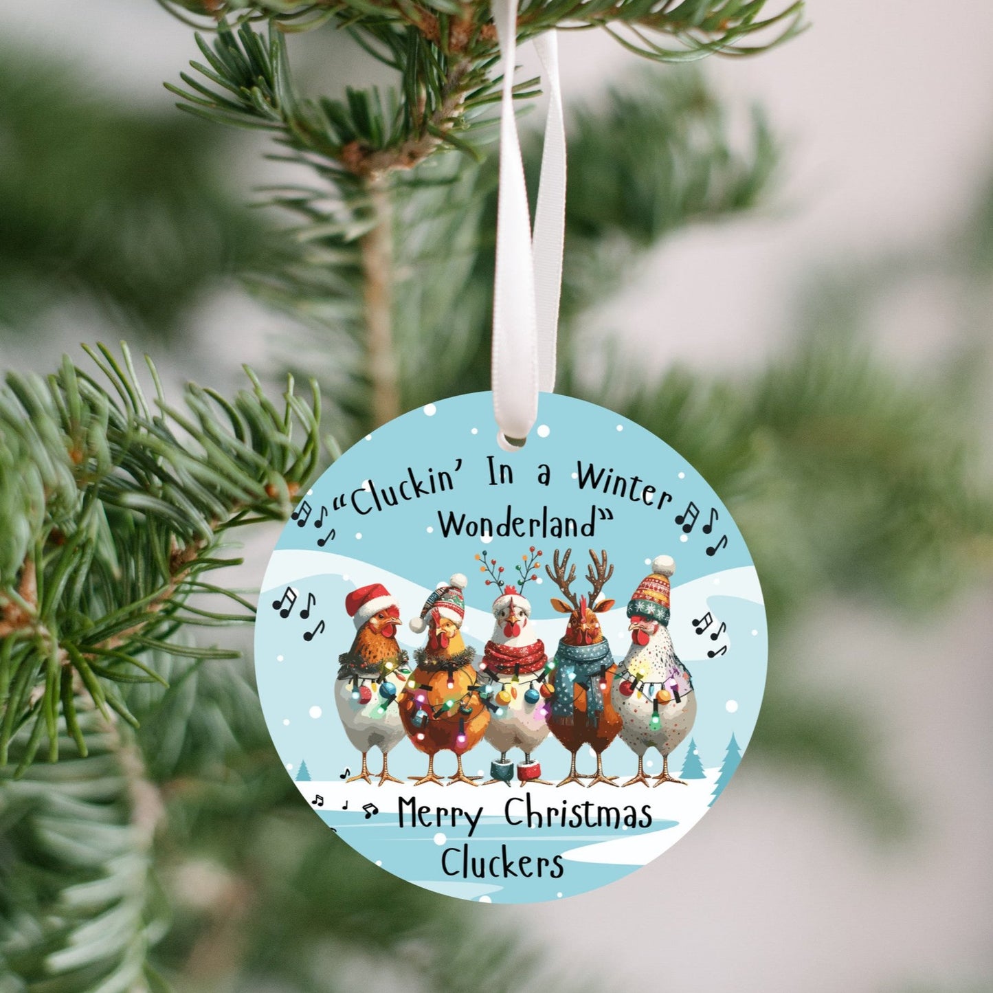 Christmas Ornament "Cluckin' In a Winter Wonderland," Ornament, Clucking Chickens Singing