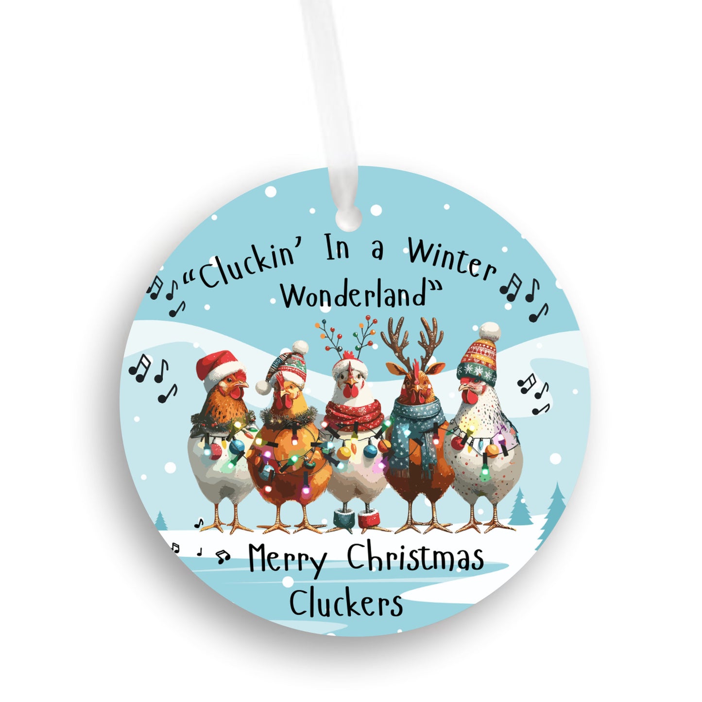 Christmas Ornament "Cluckin' In a Winter Wonderland," Ornament, Clucking Chickens Singing