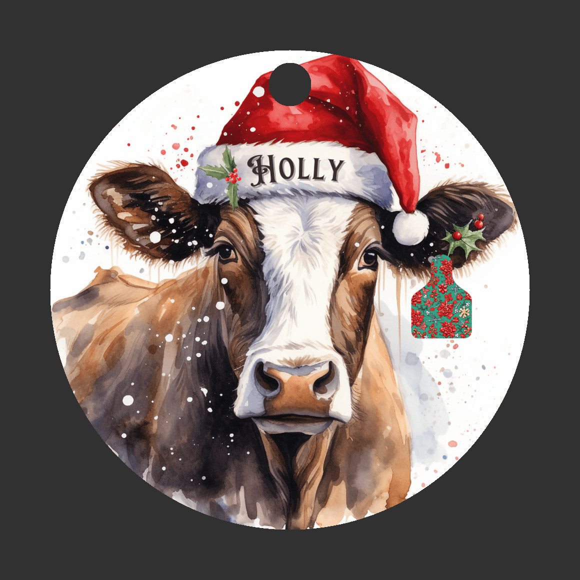 Holly the Cow Christmas Ornament with matching Ear Tag, Christmas Tree Ornament Gift for cow lovers