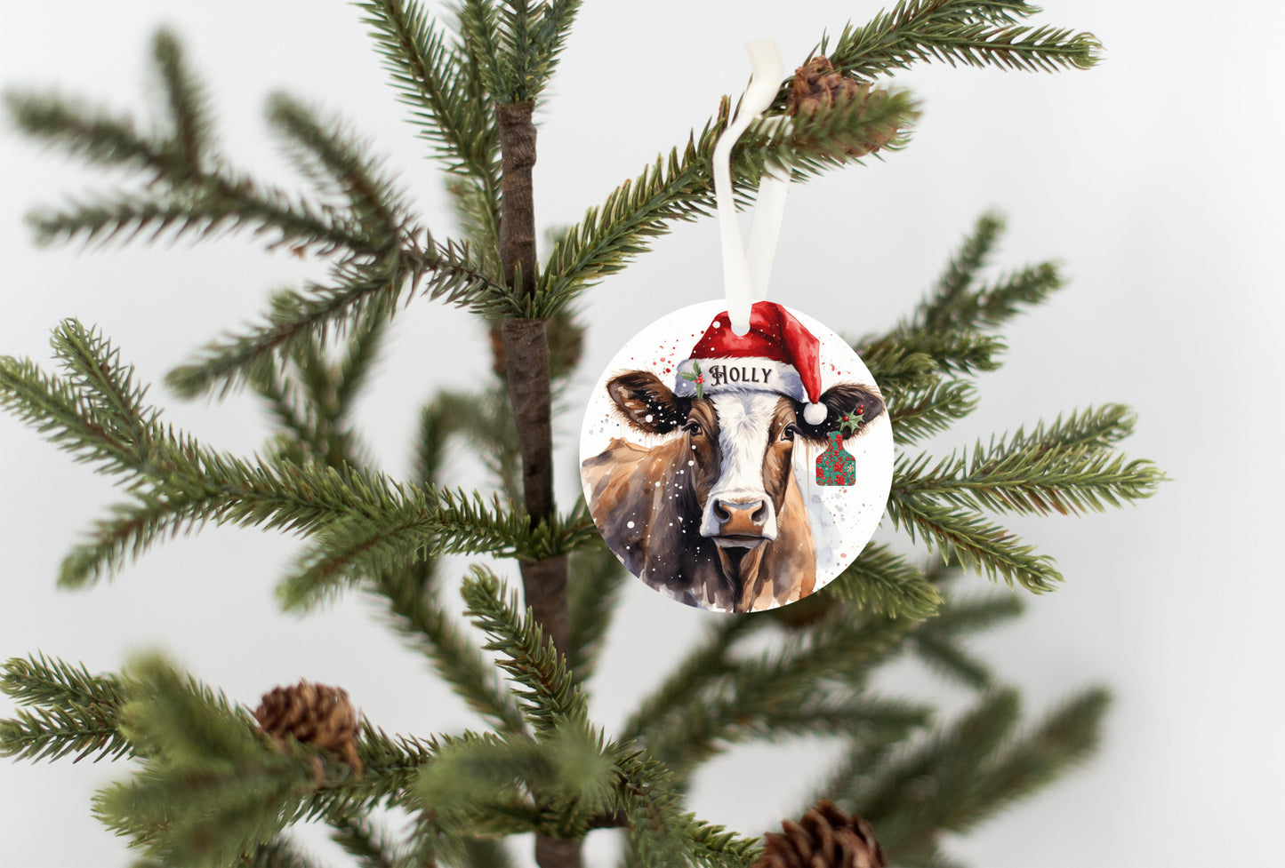 Holly the Cow Christmas Ornament with matching Ear Tag, Christmas Tree Ornament Gift for cow lovers