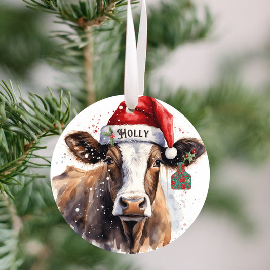 Holly the Cow Christmas Ornament with matching Ear Tag, Christmas Tree Ornament Gift for cow lovers