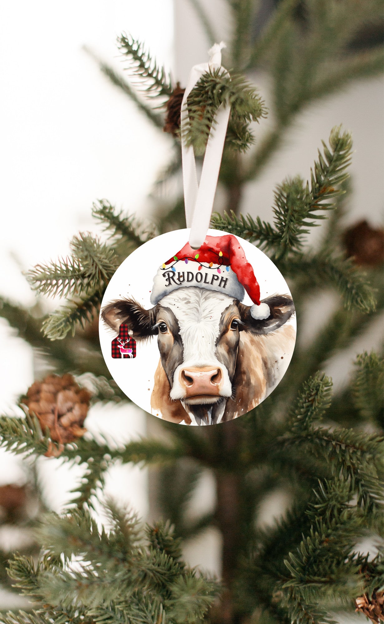 Christmas Cow Rudolf Ornament, Cow Series Ornament, Rudolph Ear Tag