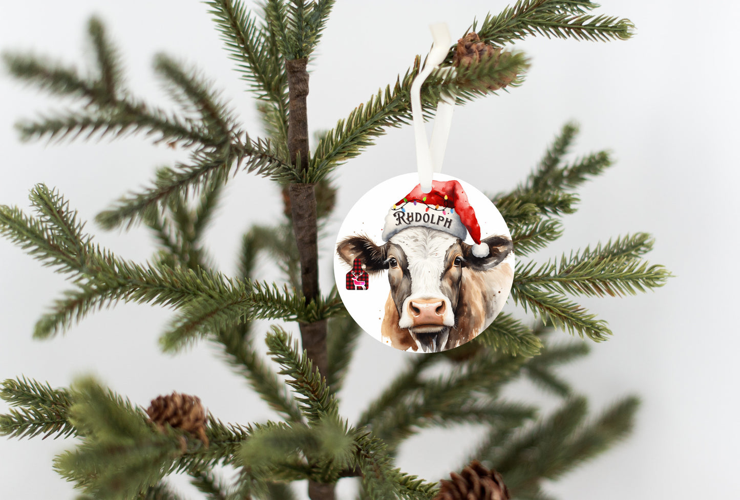 Christmas Cow Rudolf Ornament, Cow Series Ornament, Rudolph Ear Tag