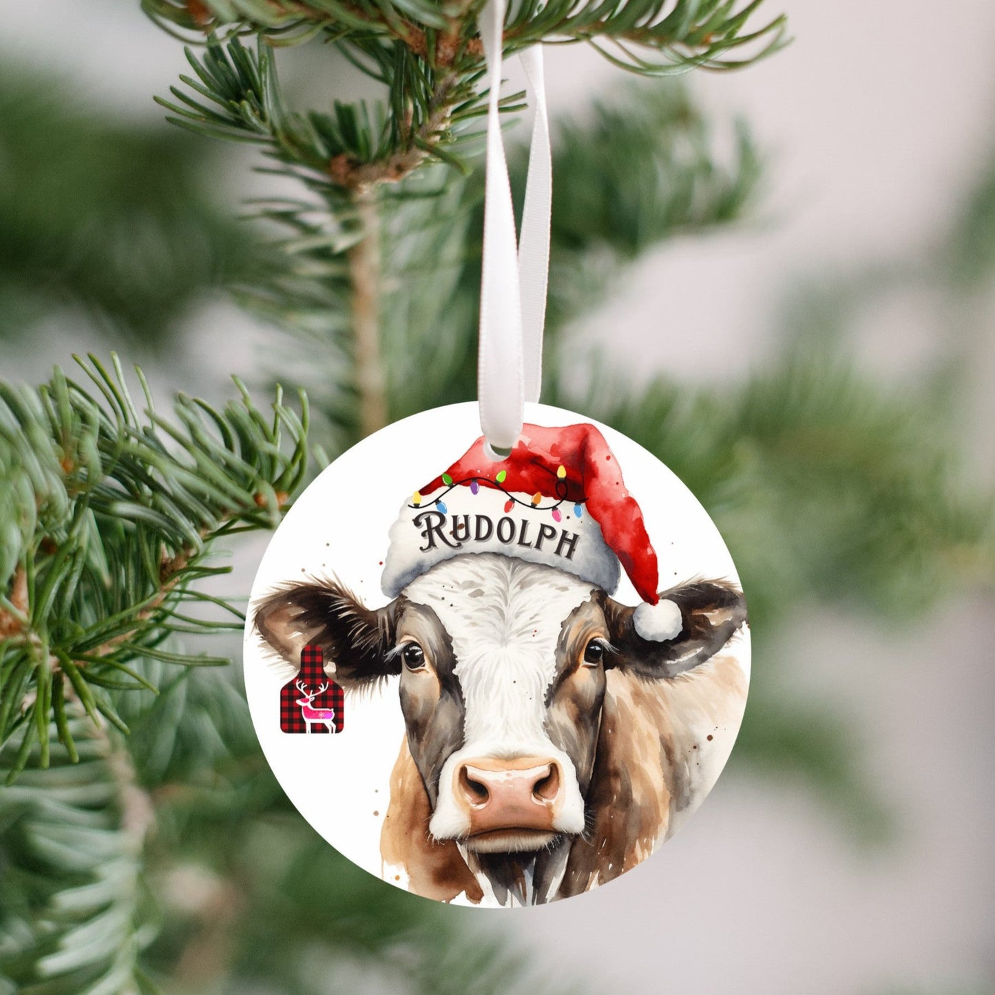 Christmas Cow Rudolf Ornament, Cow Series Ornament, Rudolph Ear Tag