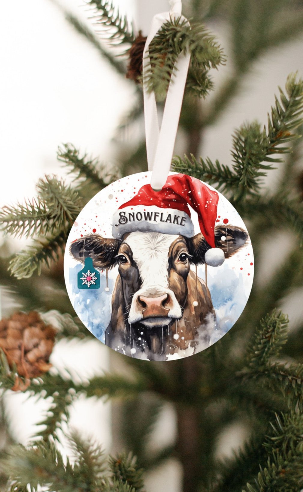 Christmas Cow Snowflake Ornament, Snowflake Eartag, Cow Lovers