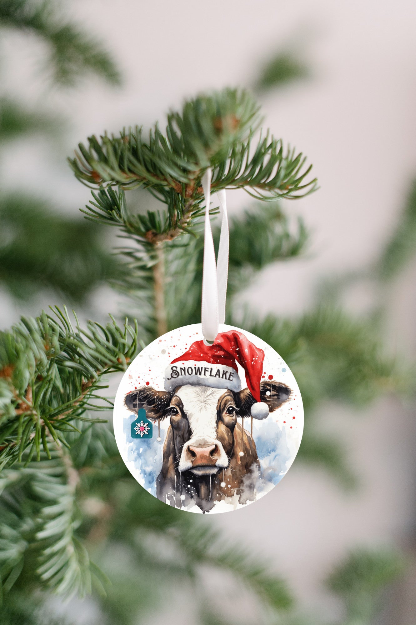 Christmas Cow Snowflake Ornament, Snowflake Eartag, Cow Lovers