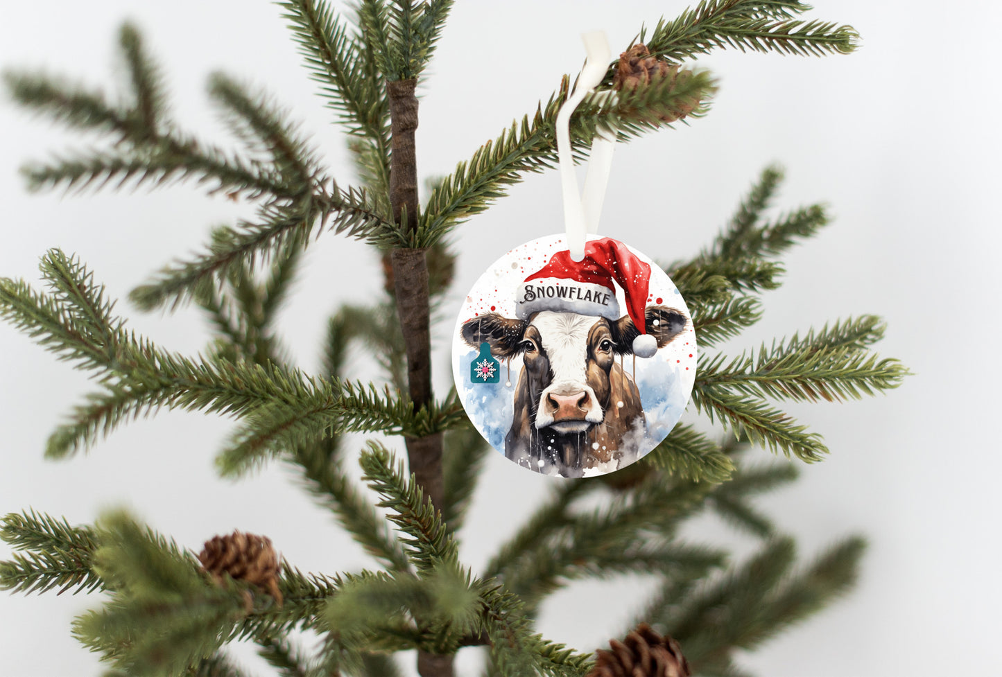 Christmas Cow Snowflake Ornament, Snowflake Eartag, Cow Lovers