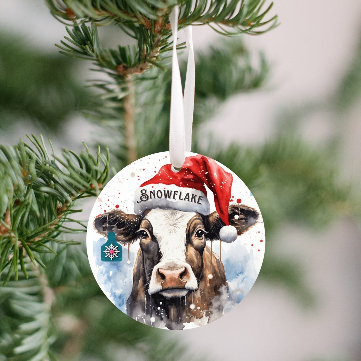 Christmas Cow Snowflake Ornament, Snowflake Eartag, Cow Lovers