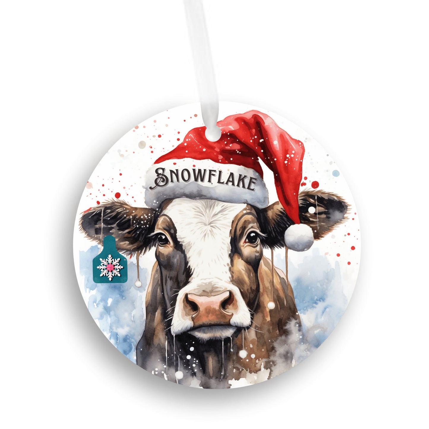 Christmas Cow Snowflake Ornament, Snowflake Eartag, Cow Lovers