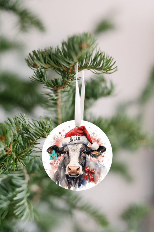 Christmas Cow Star Ornament, Cow Series Ornament, Star Ear tag, Cow Lovers