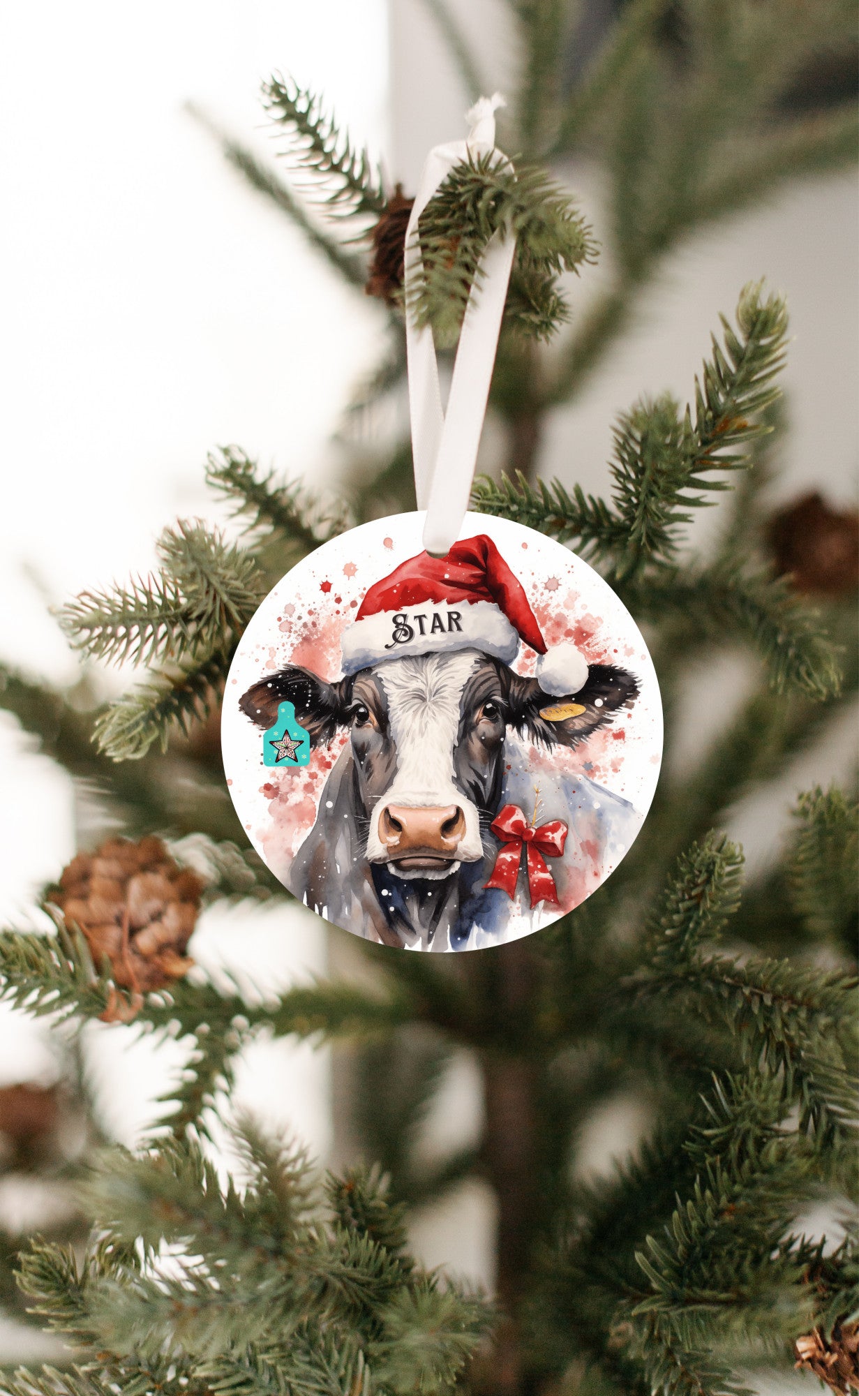 Christmas Cow Star Ornament, Cow Series Ornament, Star Ear tag, Cow Lovers